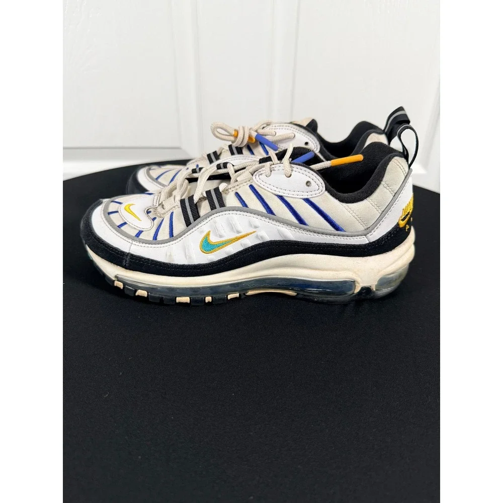 Nike Air Max 98 GS Kids White Deep Royal Blue Yellow CJ7393-100 Size 5.5Y